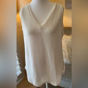 IWollence V-Neck Women's Cream Waffle Knit Tank Top
